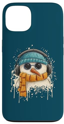 iPhone 13 Groovy Funky Pop Art Snowman DJ with Headphones Case