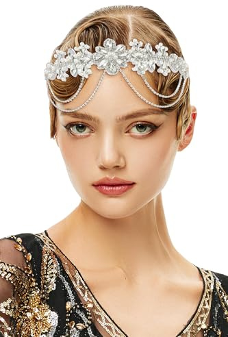 BABEYOND 1920s Gatsby Flapper Haarband, 20er jahre Strasssteine Kostüm Haarschmuck, Charleston Accessoires Damen Kopfkette Haarreif Stirnband