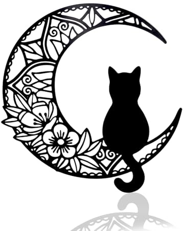 Metal Wall Art Decor,Metal Black Cat and Moon Wall Art,Wall Hanging Ornament Metal Wall Art,Moon Metal Wall Decor Cat Decoration Plaque for Living Room Bedroom Kitchen Garden Decor 29*27.5cm