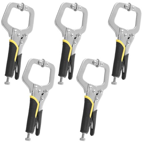 MUKSEUT 5 PCS 6 Inch / 17 CM Welding Locking C Clamps, High Carbon Steel C Clamps with Adjustable Screw and Swivel Pads, C Clamp Metal for Woodworking, Welding, Aligning, Cabinetry