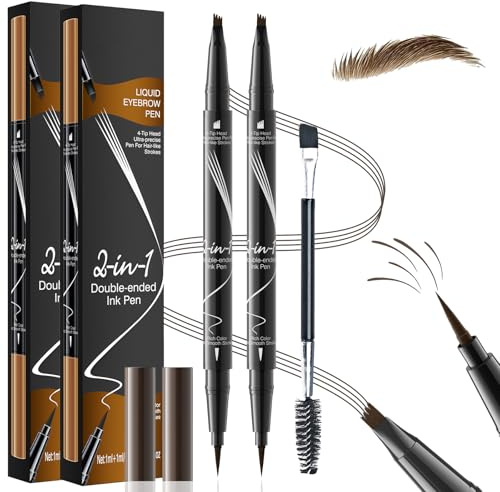 2 Stück Augenbrauenstift,Microblading Augenbrauenstift,4 Gabelspitze 2-in-1Eyebrow Pencil,Augenbrauen stift Wasserfest Wischfest Langlebig,für Natürlich Aussehende,Definierte Augenbrauen Dunkelbraun