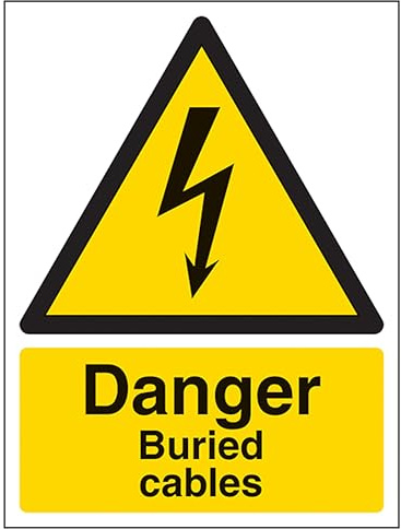 V Safety Danger Buried Cables - Portrait 200 x 300 mm - Glow In The Dark Self Adhesive Vinyl Safety Sign