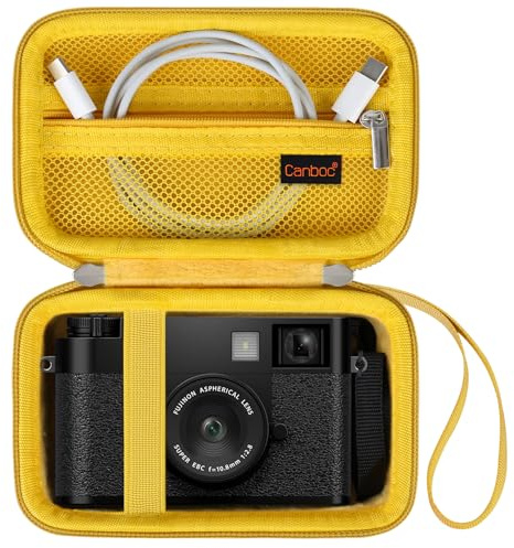 Canboc Tragetasche für FUJIFILM X Half Premium Kompaktkamera, FUJIFILM X-HF1 Digitalkamera Tasche, Mesh Tasche passt USB-Kabel, Gelb (nur Gehäuse) | Fujifilm X-HF1 Digitalkameratasche, Netztasche für USB-Kabel, nur Hülle