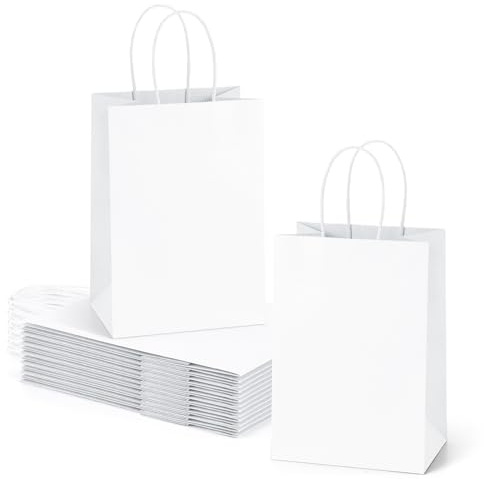 Eupako 50 Stück Geschenktüten 15x8x21cm, Papiertüten mit Henkel, Bulk | Schwarz, Für Hochzeit, Geburtstag, Einzelhandel, Verkauf & Gemischtwarenladen