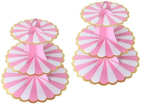Paquete de 2 soportes para tartas de cartón de 3 niveles, soportes para tartas de cartón para té de la tarde, torre de postre para fiesta, torre de postre redonda para fiesta de cumpleaños, boda y