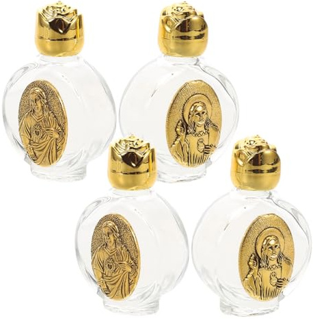Homoyoyo 4 Pièces Bouteilles Eau Bénite Élégantes Verre et de Mini Contenants Décoratifs Rechargeables pour Baptêmes Mariages Voyages et Occasions Spéciales