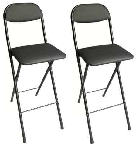 Confezione da 2 sedie pieghevoli con seduta imbottita, sgabelli alti portatili da bar per bancone per chitarra da ufficio, colore nero, 65 cm, design compatto e leggero