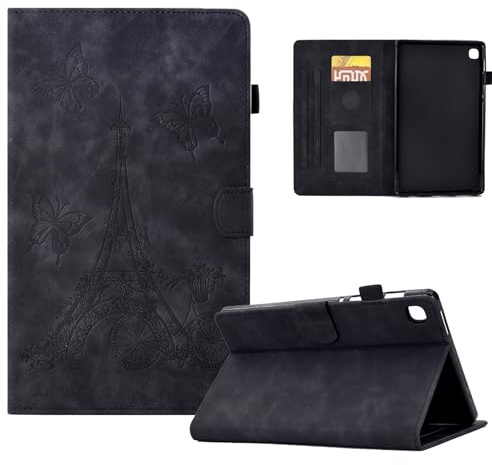 DayQiQiPu Etui pour Samsung Galaxy Tab A 8,0 & S Pen SM-P200/P205 en Cuir PU Housse Fermeture Magnétique Cas Motif Tour Papillon Cover avec Support et Auto Veille/Réveil, Noir