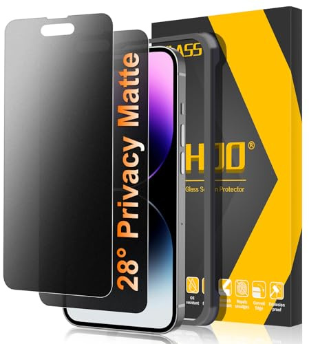 JEHOO 2 Stück für iPhone 14 Pro Max Matt Panzerglas Sichtschutz, 28° Anti Spähen, Blendschutz Matte Schutzfolie, Anti-Fingerabdruck, Stoß-Kratzfest, 9H Gehärtetem Glas Privacy Displayschutzfolie