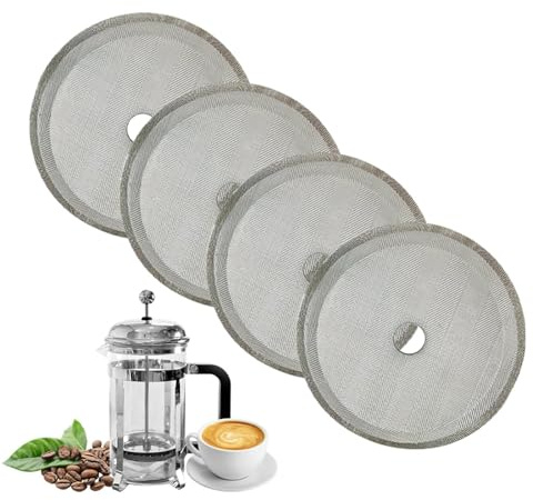 4 Pack Stainless Steel Cafetiere Filter Mesh Screens, 4 Inch Coffee Filters French Press Filter Replacement for 1000ml/34oz Coffee & Tea Makers