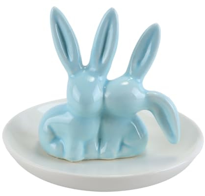 ACOLY Ringhalter aus Keramik mit Hasenmotiv, blauer Hase, Schmuckschale, Organizer, Vintage-Schmucktablett für Ringe, Ohrringe, Halsketten