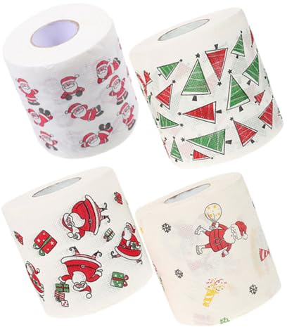 ERINGOGO 4 Rollen Lagiges Weihnachts-toilettenpapier mit Festlichen Motiven Weiches Hautfreundliches Wc-papier für Badezimmer Tischdekoration und Festliche Anlässe