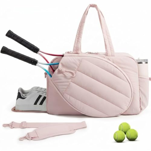 Tennis Sporttasche für Damen, Tennistasche für 2 Schläger, Tennisschläger Schultertasche Mit Schuhfach, wasserdichte Sporttasche Organizer Für Reisen Training Beruf Büro