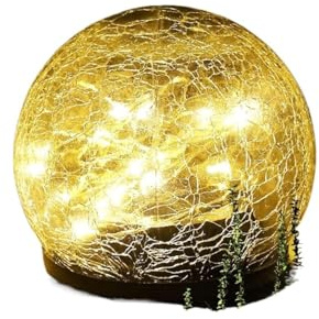 Luces solares de Bola Cristal craqueladas for jardín, Impermeables, con Encendido y Apagado automático, for parterres, Caminos, Patios césped (1 Unidad, 12 cm, Blanco cálido)