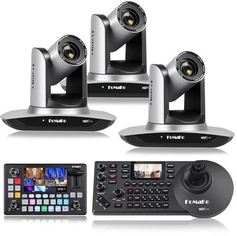 FoMaKo NDI PTZ Camera, AI Auto-Tracking Gen 3, Suitable for Sports Events Including Football, Basketball, and Other Ball Games Live Streaming and Live Production(FMK20UH NDIx3+KC601+KC608Pro)