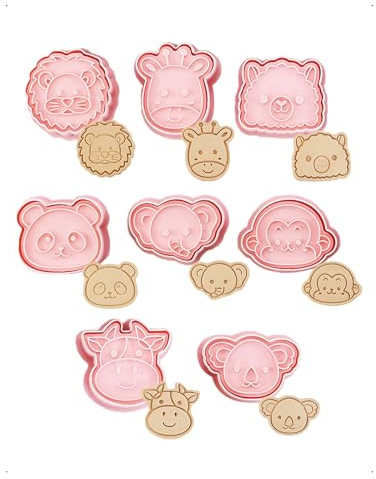 KONFEN Lote de 8 cortadores 3D Animales de la selva Plástico Galletas, cortadores de fondant para cumpleaños Pastelería y postres, Leones, jirafas, alpacas, vacas, pandas, elefantes, monos, koalas