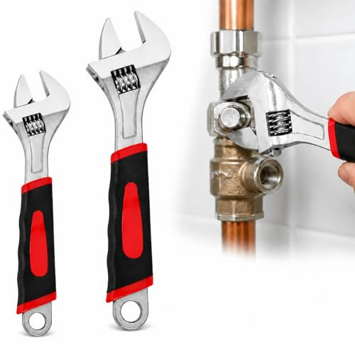 VATRQZMN 2PCS Adjustable Wrench Set with Soft Grip, 2 Sizes Carbon Steel Spanner Set, Multifunctional Shifter Wrenches for Plumbing, Home Repair, Building and Machinery Maintenance (8+12)