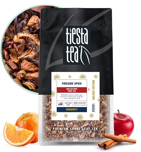Tiesta Tea - Fireside Spice, Mulled Wine Herbal tea, Premium Mother's Day Loose Leaf Tea Blend, Non Caffeinated Holiday Teas, Make Hot or Iced & Brews Up to 200 Cups - 16 Ounce Resealable Bulk Pouch