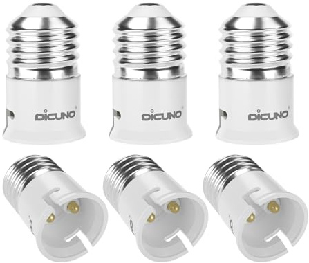 DiCUNO E27 vers B22 Adaptateur de douille de 6 pièces Adaptateur de Convertisseur de douille base de lampe de haute qualité pour ampoules LED, incandescence et fluocompactes