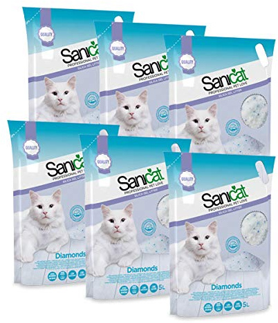 Sanicat 6 SILICE SILICE SILIKON Einstreu Katzenstreu für Katzen Katze Sand saugfähig 5LT Diamonds 30 LT