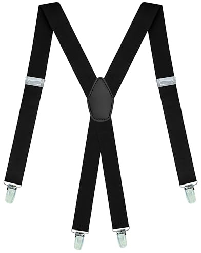 Dibi Black Suspenders for Men X-Back Adjustable Heavy Duty 4 Strong Clips