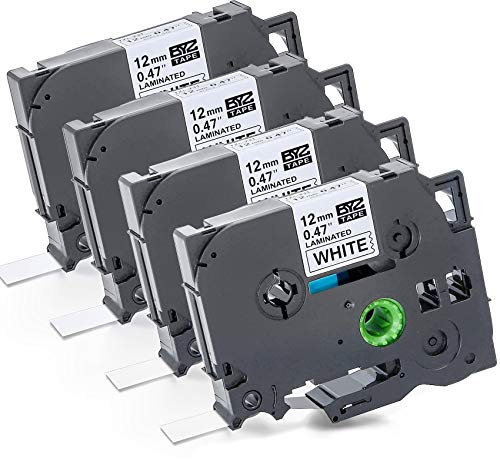4x Schriftband für Brother TZ231 TZ-231 TZE231 TZE-231 P-Touch 1010 1000 s d400 h100lb 900 PTOUCH Beschriftungsband Farbeband 12mm Schwarz auf Weiß Schriftband 12mm breit x 8m Länge