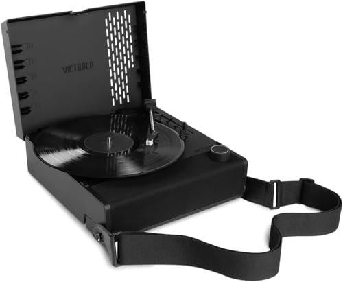 Victrola Revolution Go Portable Record Player – Dual Bluetooth Record Player with Rechargeable Battery, Vinyl Stream Technology and Audio Technica Cartridge, VSC-750SB, Black