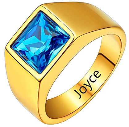 U7 Ringe für Herren Damen Personalisierter Ring mit Foto/Geburtsstein Edelstahl Siegelring mit Farbbild/Schwarzes Bild Fingerring mit Gravur Bandringe Memorial Souvenir Modeschmuck für Geburtstag