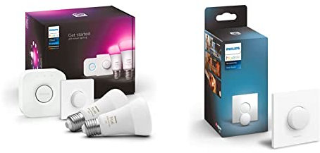 Philips Hue White & Col. Amb. E27 2er Starter Set inkl. Smart Button 2x800lm 75W + Smart Button, komfortables Dimmen ohne Installation