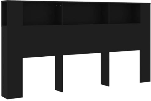 vidaXL Bett Kopfteil mit Ablagen und Regal - Wand-Kopfteil Bücherregal Betthaupt Schlafzimmer Schwarz 200x18,5x104,5cm