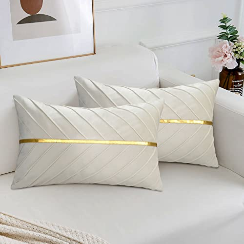 MAIXUN Beige Kissenbezug 30 x 50 cm 2er Set Deko Kissen Samt Zierkissenbezug Dekokissen Sofakissen Weich Couchkissen Kopfkissen Sitzkissen für Wohnzimmer Schlafzimmer Büro Auto Sofa