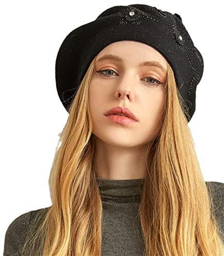 Wollmütze Wintermützen für Frauen Flache Kappe Strick Kaschmir Mützen Damen Mädchen Baskenmütze 02
