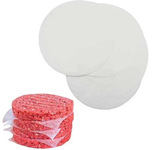 Carta antiaderente per hamburger per pressa hamburger, 100 pezzi di carta divisoria con diametro di 20 cm, colore bianco, rotonda, per hamburger cheeseburger patties, carta cerata antiaderente