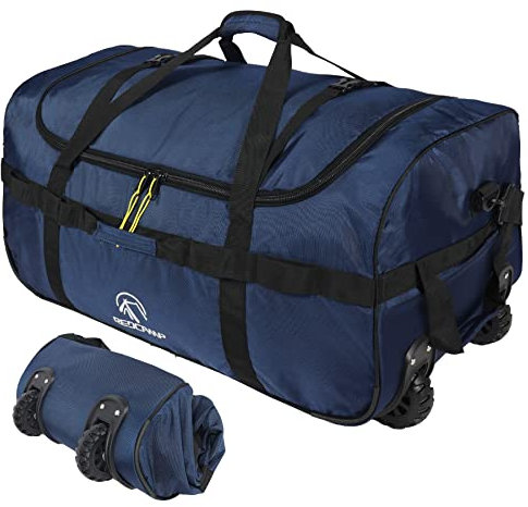 REDCAMP Reisetasche mit Rollen, große faltbare Reisetasche mit Rädern, Schwarz, 85L/120L/140L, 75 cm x 40 cm x 40 cm