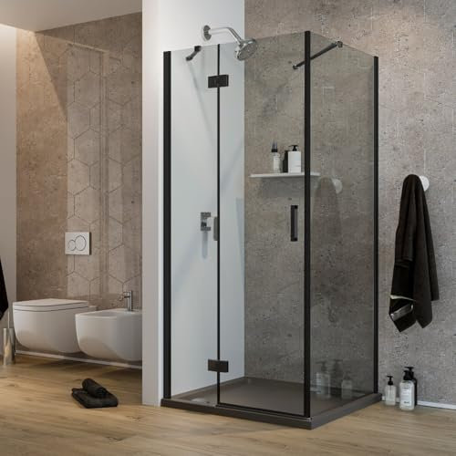 Box Doccia 120x80 CM H190 Trasparente mod. Flip Black Anta + Fisso