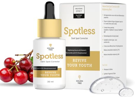 Golden Tree Spotless Serum Gesicht, 30 ml | Niacinamide Serum mit Vitamin C, Dreifach-Wirkformel, Gegen Hyperpigmentierung, Gegen dunkle Flecken