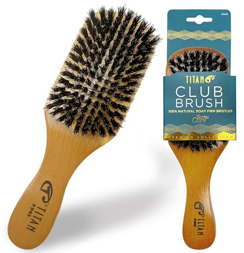 Titan Club Wave Brush for Men - 100% Natural Boar Bristles, Durable Wooden Handle, Smoothing Brush for All Hair Types, Restores Shine and Waves