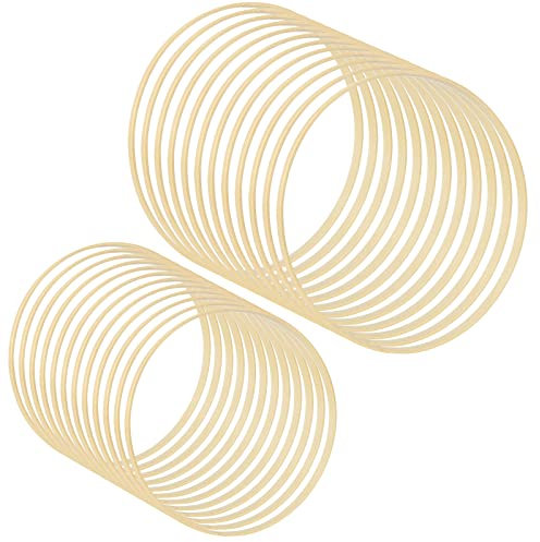 24 Stück Holzringe zum Basteln 1cm Breite Holzringe Traumfänger 20cm Bambus 2 Größen 12x15cm/ 20cm Traumfänger Groß Holzringe Makramee für Weihnachten, Hochzeitskranz, DIY Handwerk