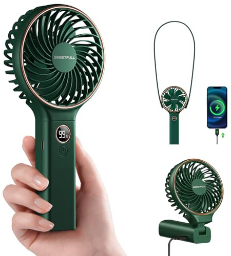 SWEETFULL Handheld Portable Fan, 5000mAh Rechargeable Battery, 6 Speed Wind, LED Digital Display, Foldable Electric Personal Mini Travel Fan with Backup Power, Summer Essentials Gifts for Women Girl