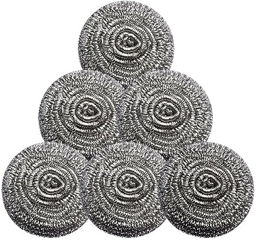 GUEICN Edelstahl-Schrubber, Scheuerschwamm, magischer Radierschwämme, saubere Topfpfanne und Grillroste, Stahlwolle für Küche, Badezimmer (6 Stück Metallschrubber)