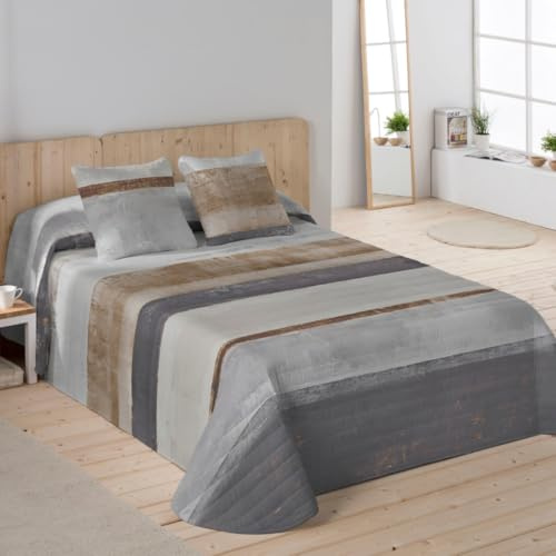 NATURALS - Colcha Bouti Estampada | Cama 150 (250x260 cm) | Microfibra Extrasuave | 2 Fundas de Cojín 50x50 cm | Cubrecama Acolchado a Líneas | Ideal Primavera y Verano | Alan