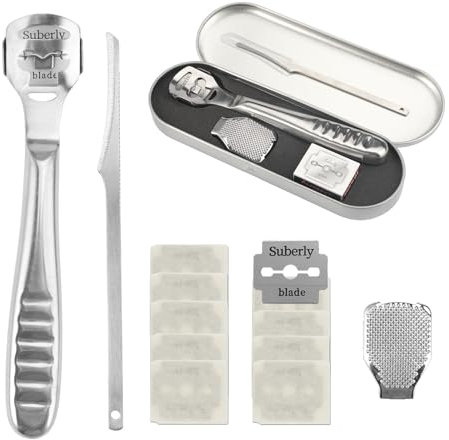 Hornhauthobel Fußschaber, Professioneller Fußschaber, Hornhauthobel und Hornhautentferner, Hornhaut Schaber, Hornhaut Messer für Die Füße, Pediküre Set Fußpflege Hornhautraspel mit 10 Ersatzklingen