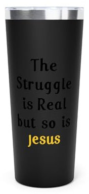 Teegarb Letter Blanket The Struggle Is Real But So Is Jesus Vakuumisolierter Kupferbecher, 625 ml, Schwarz