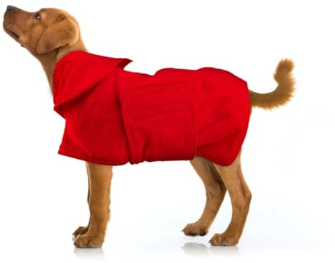 Hundebademantel, 400 g/m², Größe M (M), rot, Mikrofaser, doppellagige Hundehandtücher zum Trocknen von Hunden, schnell trocknend, Hundebademantel, Handtuch, super saugfähig, Klettverschluss
