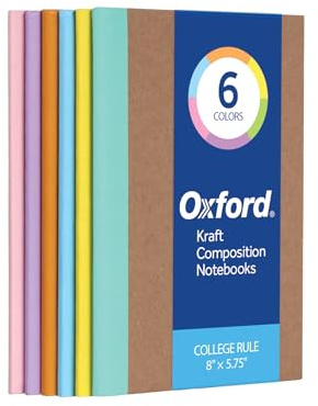 Oxford Composition Notebook 6 Pack, Notebooks for School, School Supplies, College Ruled Paper, 5.75 x 8 Inches, Small Journals, 60 Sheets, Kraft Covers with Assorted Pastel Spines (63832)