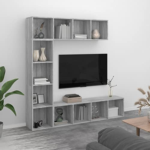 ZEYUAN Set Mobili Libreria/Porta TV 3 pz Grigio Sonoma 180x30x180 cm,Set Mobili TV,Pareti Attrezzate,Parete Attrezzata per Soggiorno,Set Salotto TV