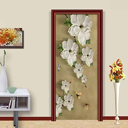 3D Door Poster Self-Adhesive Door Sticker Door Wallpaper Door Mural Door Art Door Wall Sticker Door Photowhite Pansy 95 X 215 Cm for Living Room, Be