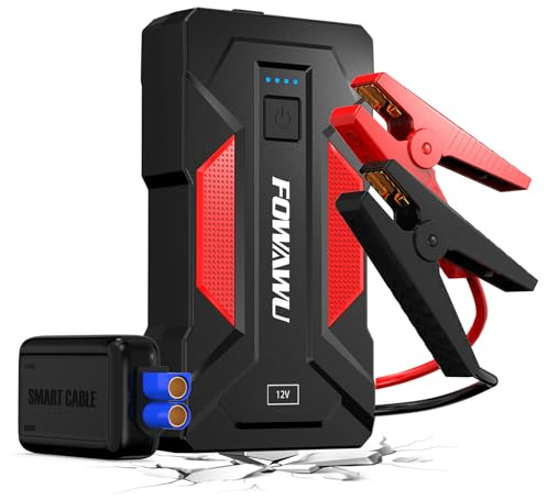 FOWAWU Booster Batterie Voiture 6000 A 24800mAh(Jusqu’à 9,5L Gaz 7,5L Gazole), 12V Démarreur Batterie avec Pinces de Sûreté Intelligentes, Booster Voiture avec Port USB 3,0, Lumière LED