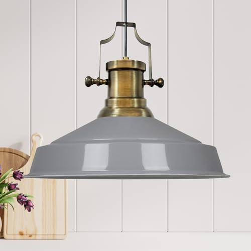 bamyum Asletl Hängelampe Industrial aus Metall Ø41 cm, Küchenlampe Vintage, Hängelampe Esstisch E27, Wohnzimmerlampe Hängend Vintage, Pendelleuchte Esstisch und Wohnzimmer, Pendelleuchte Grau