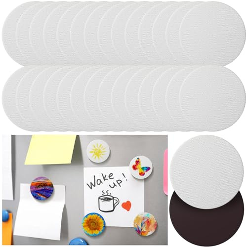 Engrowtic 25 Pcs Magnetic Painting Canvas Panel Mini Canvas Boards for Painting Mini Tile Art for Fridge Locker Art Crafts DIY(Round,3in)